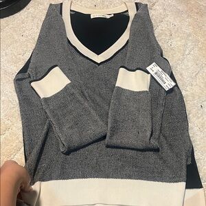 rag & bone Black and Cream V-Neck Sweater